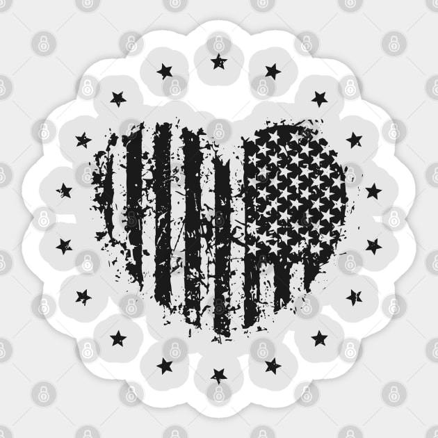 Star-Spangled Splatter: Patriotic Flag and Heart Shaped Design Sticker by TwistedCharm